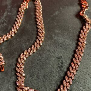 New 12mm Rose Gold Miami Cuban Chain Necklace with cubic zirconia chips